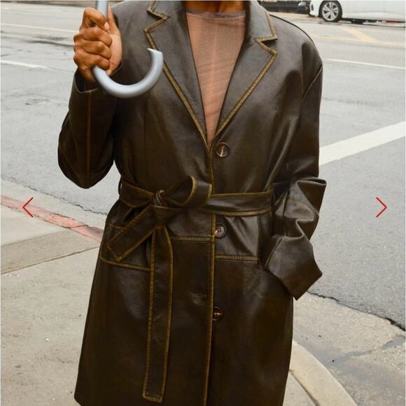 Lisa Says Gah Jackets & Blazers - Lisa Says Gah brown vegan leather trench coat size M/L